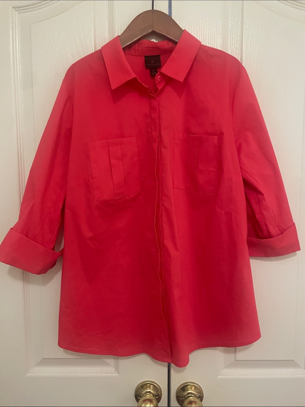 NWT! Worthington Bright Coral 3/4 Sleeve Button-Up Blouse